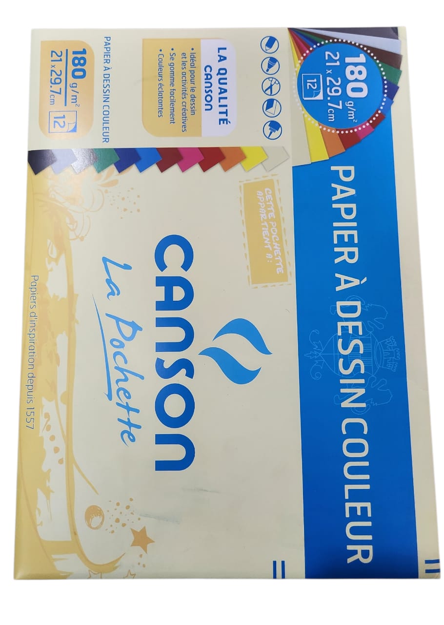 PAQUET CANSON COULEUR A4 21X29 12 PIECES